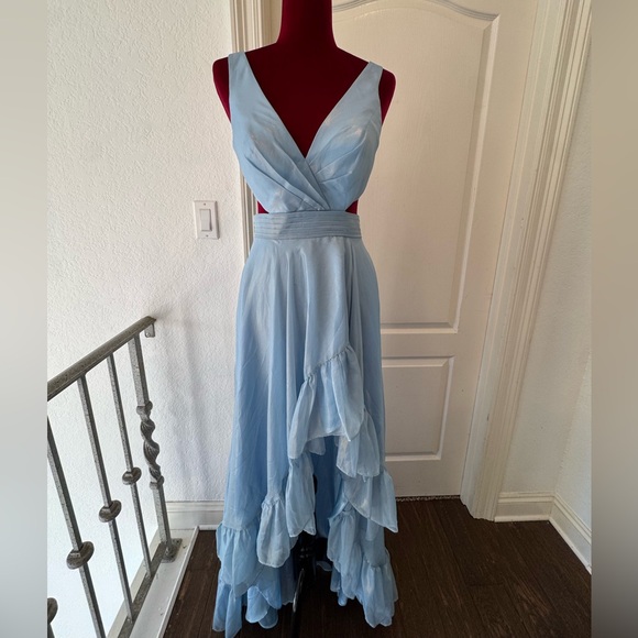 New Mac Duggal Shimmering Blue Ruffle Dress 49526 - Picture 5 of 13